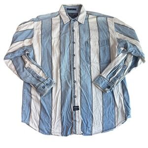Coliseum Men's Large Denim‎ Vertical Stripe Button Down Shirt Beachy Layers